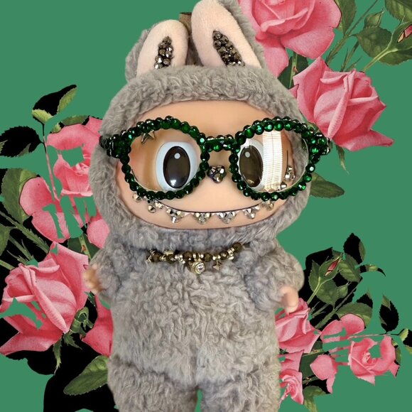 Bedazzled Rhinestone Embellished Glasses for your Labubu - Green - Picture 2 of 5